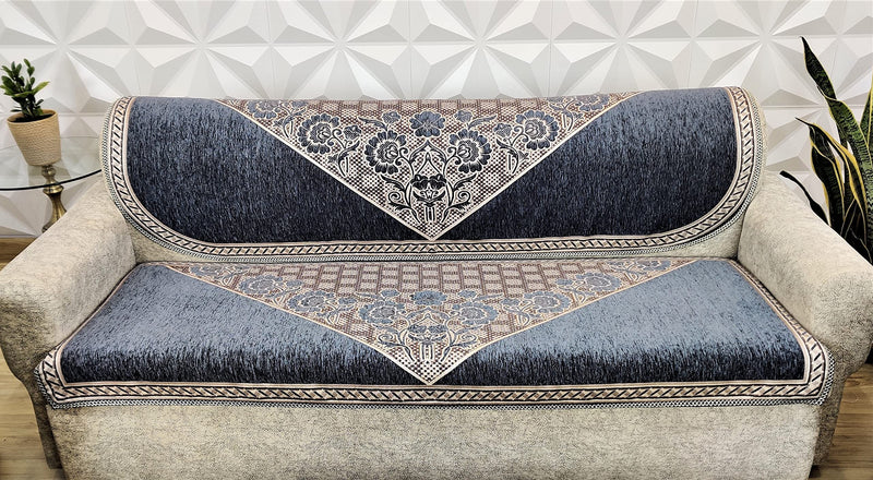 KREEVA Velvet Chenille Sofa Cover | for 5 Seater (3+1+1) Sofa | (Florida Grey_4, 6 Piece Set) | Sofa Slipcovers