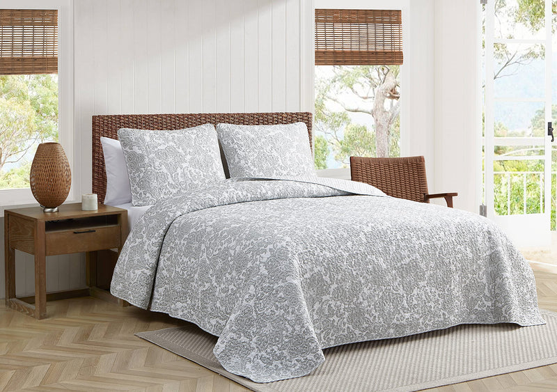 Tommy Bahama Island Memory Gray Quilt Set, Twin, Pelican Gray