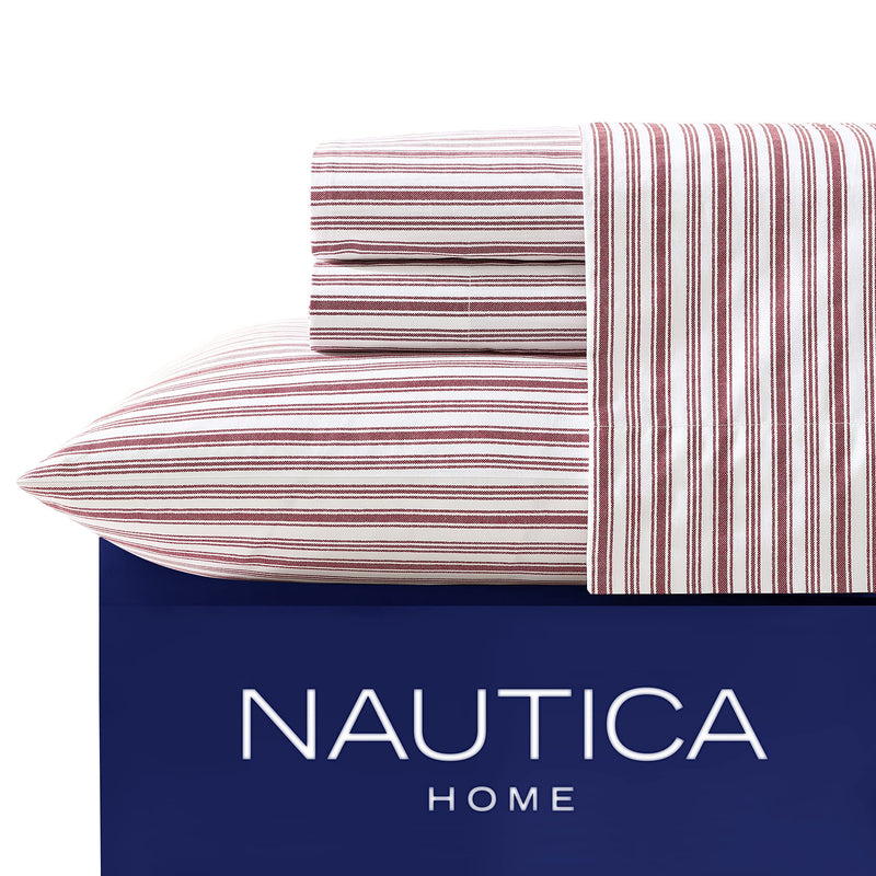 Nautica Stripe Cotton Percale Sheet Set, King, Coleridge Red