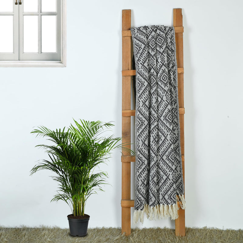 Stitch weave 100% Cotton Geometric Blanket Throw with Fringe for Chair | Couch | Picnic | Camping | Beach & Keep Cozy with Everyday Use, 50 x 60 Inches, Black