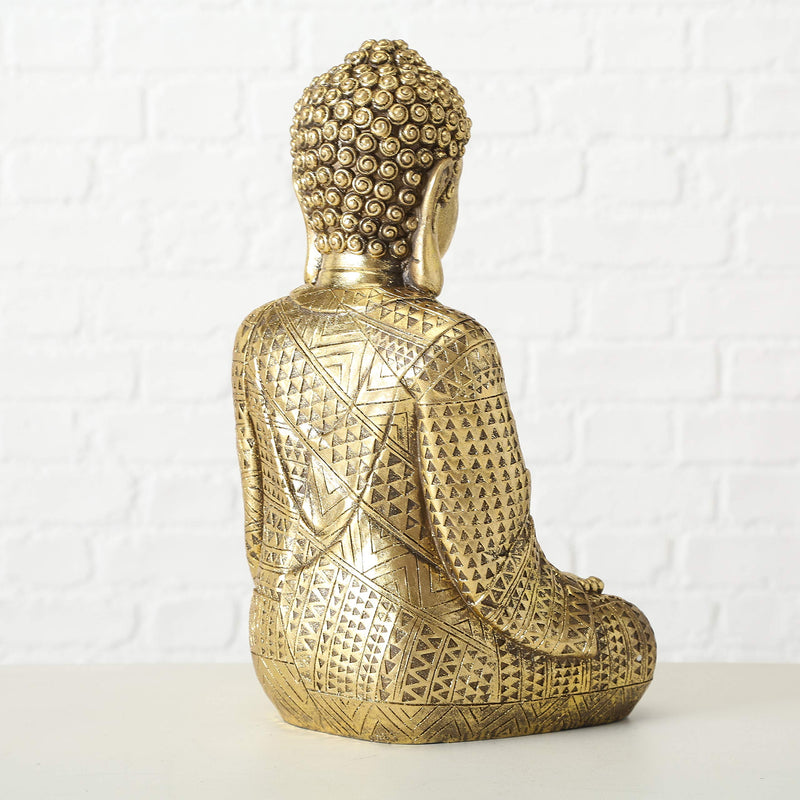 WHW Whole House Worlds Big Golden Temple Buddha 15.25 Inch Tall Figure of Seated Padmasana Buddha, Museum Quality Sculpture, Reproduction Art from The Serenity Collection