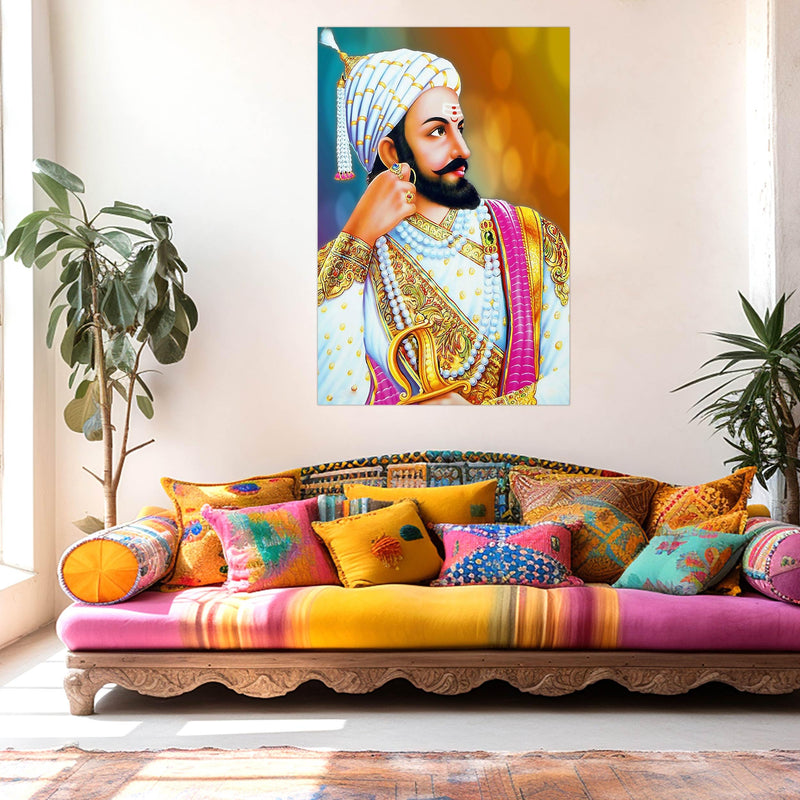 Indianara Rolled Sparkled Chhatrapati Shivaji Maharaj Art Print for Room Décor Digital Reprint 36 inch x 24 inch Painting (10766PST)