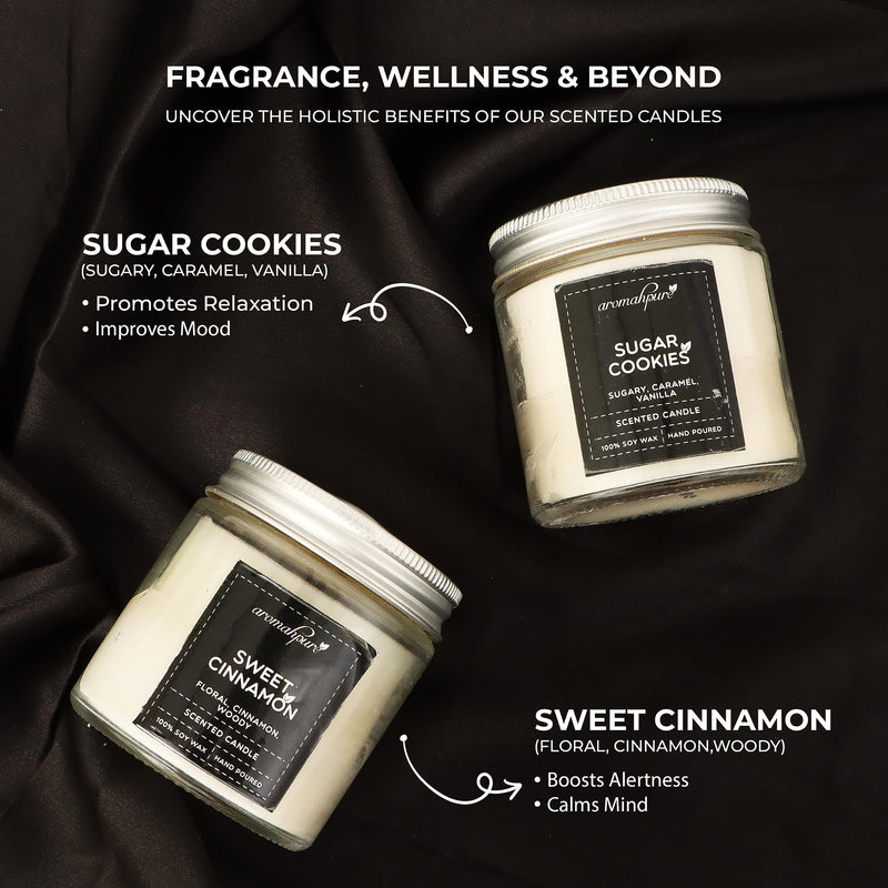 Aromahpure Scented Candles (55 Hours) (100% Soy Wax)- Handcrafted | Smoke-Free | Sweet Cinnamon- Floral, Cinnamon & Woody, Sugar Cookies- Sugery, Caramel & Vanilla Fragrance Candles for Home