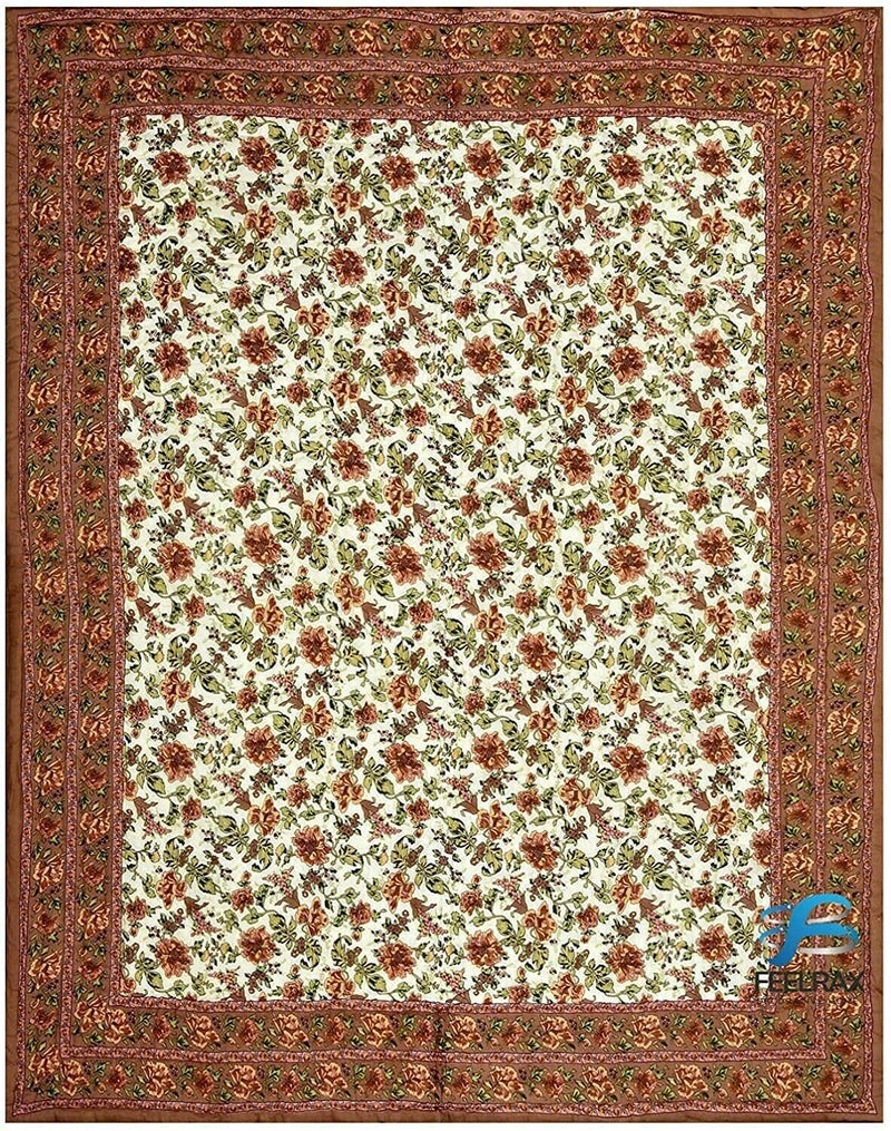 Woodsy Jaipuri Razai Rajasthani Traditional Double Bed Bedding Beige Flower Printed Pure Cotton Soft Light Weight Winter and Summer Rajai Ac Quilt Razai/Rajai/Quilt/Blanket/Dohar Blanket King Size