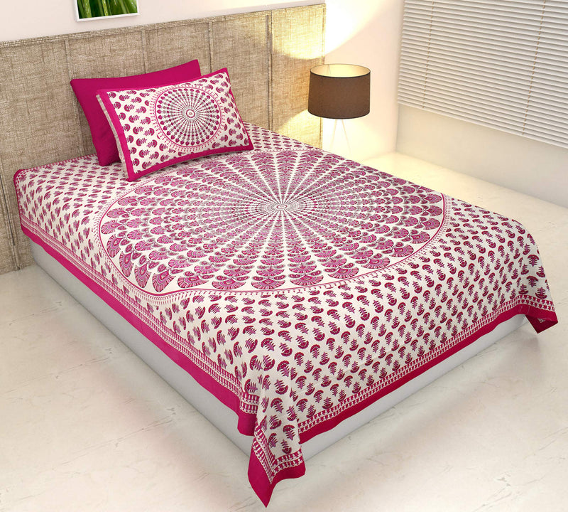 BedZone Cotton 180 TC Comfort Rajasthani Jaipuri Traditional Single Bed Sheet with 1 Pillow Cover (Multi_RE_01)