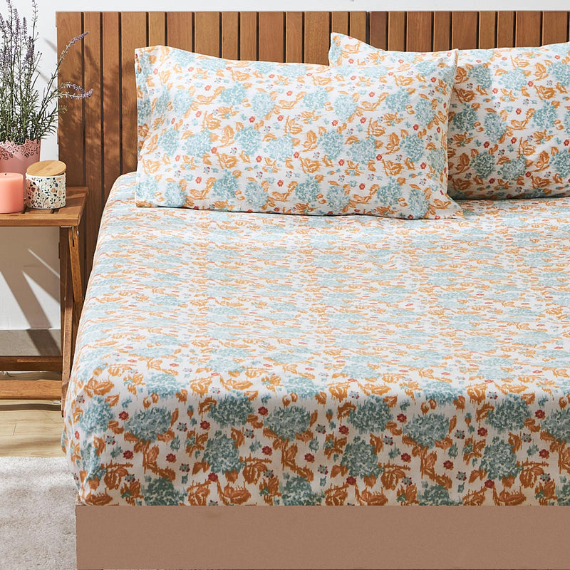 TEAL by Chumbak Bedsheets - Queen Size (Pixel Florals Teal)