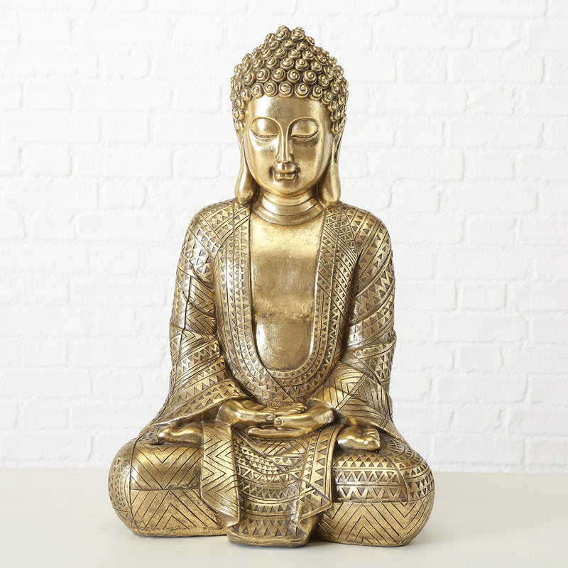 WHW Whole House Worlds Big Golden Temple Buddha 15.25 Inch Tall Figure of Seated Padmasana Buddha, Museum Quality Sculpture, Reproduction Art from The Serenity Collection