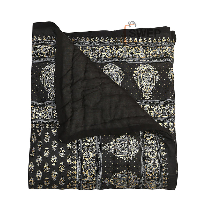 SWEP & SHOP Cotton Jaipuri Light Weight Pure Cotton Traditional Rajasthani Print Black Colour Single Bed Quilt/Razai/Rajai (55X85 Inches)