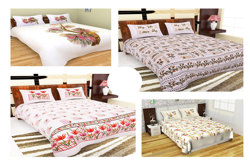 COT PRINTS Cotton 200 TC Character Pattern Double Bedsheet with 2 Pillow Covers (0081-White Pink, King Size, 94 x 108 Inches)