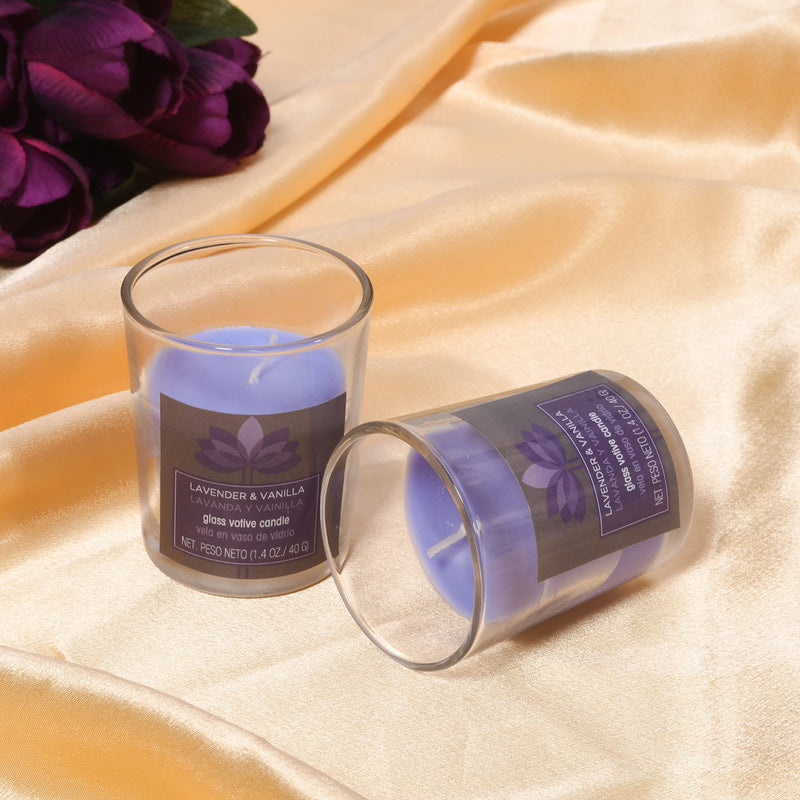 AURA Aromatic Shot Glass Candle 12-13 Hours Burn Time Pack of 12 Lavender + Vanilla