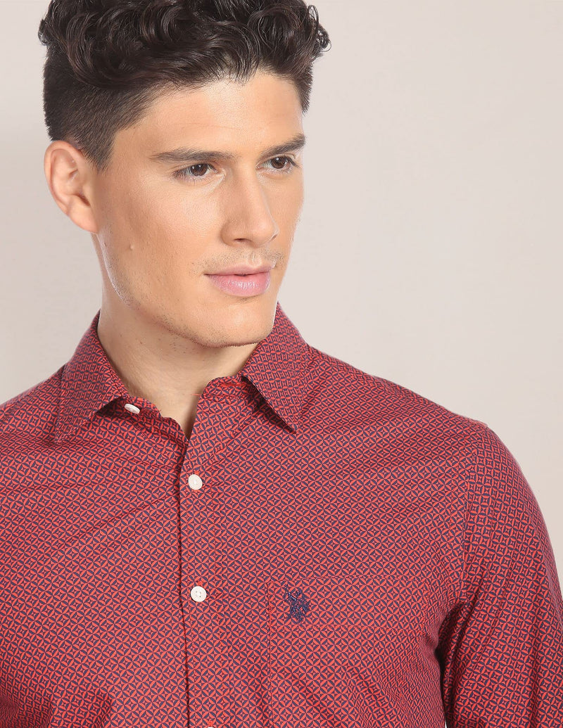 U.S. POLO ASSN. Mens Printed FS Shirts (USSHTFX0092_RED_M)