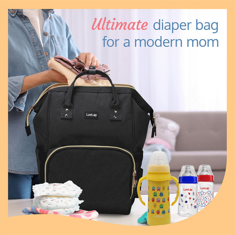 LuvLap Lily Travel Multifunctional Waterproof Diaper Bag-Backpack Cum Tote bag (Black)