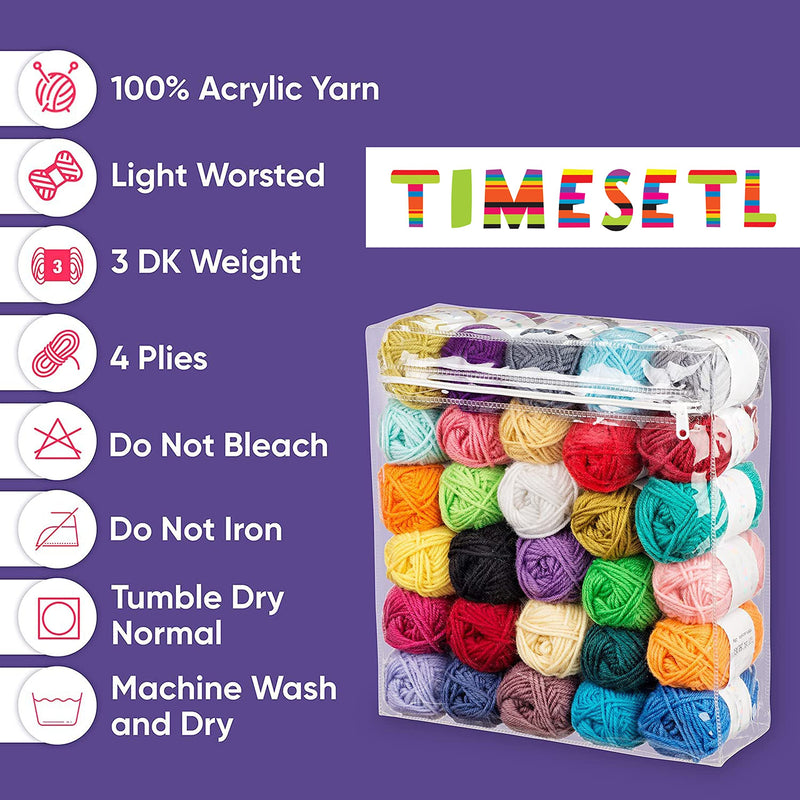 TIMESETL Acrylic Wool 4 Ply Yarn for Crochet and Knitting (Pack of 24, Multicolor)