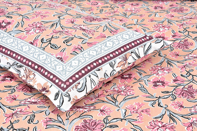 Urban Jaipur Floral Prints Cotton Bedsheet Double Bed 210 TC with 2 Pillow Covers (93 * 108 inches) (Pink)