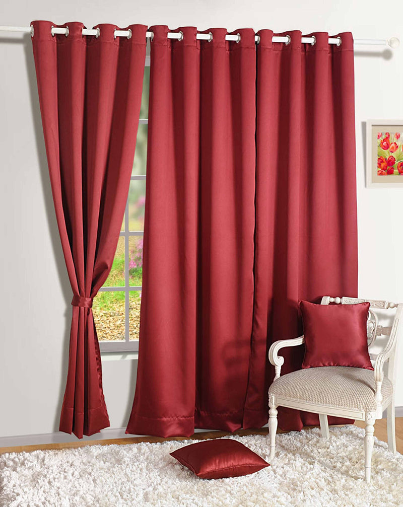 Swayam Blackout Door Curtain Set 1 for Bedroom, Guest Room - Thermal Insulator, Comes with Readymade Eyelets, Triple Layer Weave (7.5Ft) Noise Dampener, Machine Washable - Maroon Solid