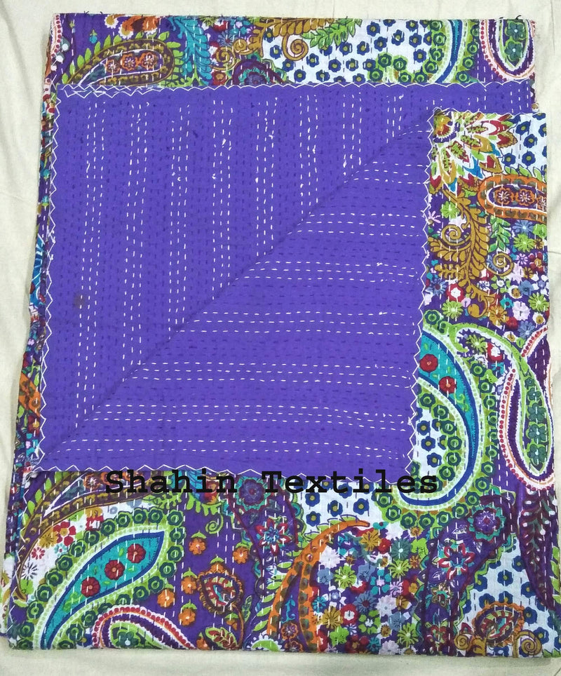 TI AMO Handmade Multi Color Printed Kantha Quilt 60x90 Inch Kantha Coverlet Throw Kantha Gudari