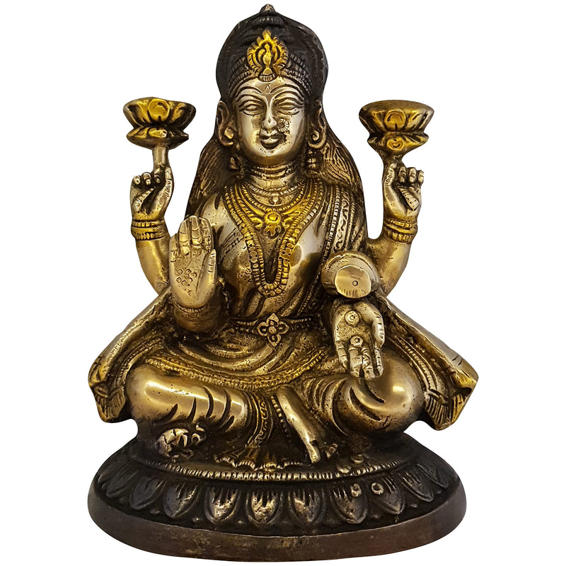 Divya Mantra Sri Laxmi Idol Home Puja Room Diwali Decor Pooja Mandir Decoration Items Living Room Showpiece Decorations Office Lakshmi Temple Murti Goddess Statue Brass Show Pieces - Brown