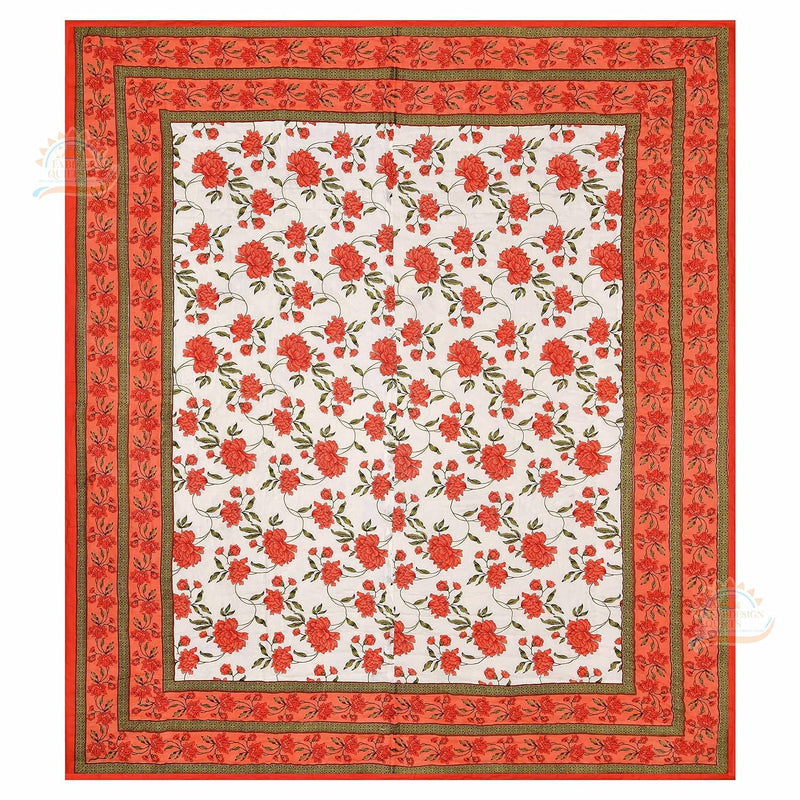 HOPEE SHOP Lightweight Pure Cotton Double Bed Soft Jaipuri AC Quilt/Floral Print Jaipuri Razai 300 TC Cotton Handmade Floral Printed Rajasthani Traditional Double Bed Jaipuri Orange Rajai