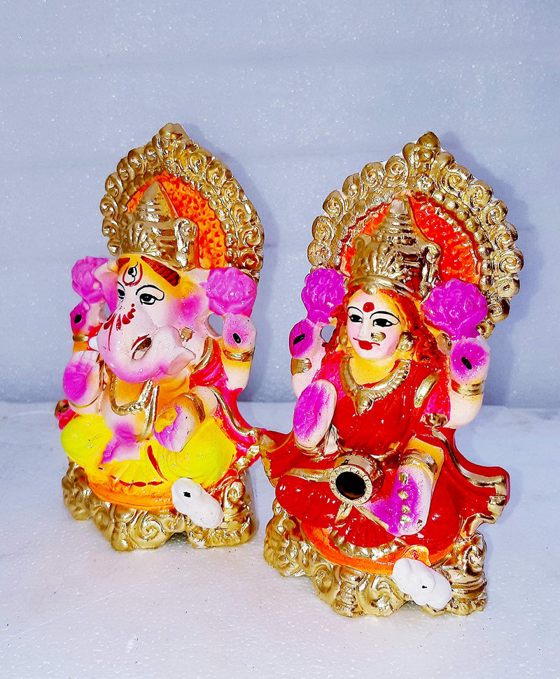 B S NATURAL Lord Lakshmi JI Ganesh Pair Idol Statue (4 x 5, Multicolour)