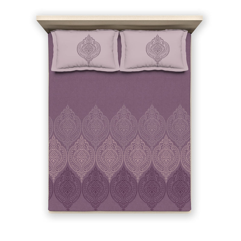 D'Decor Live Beautiful Ivy Ethnic 150TC Double Bed Sheet Set with Two Pillow Covers - Purple