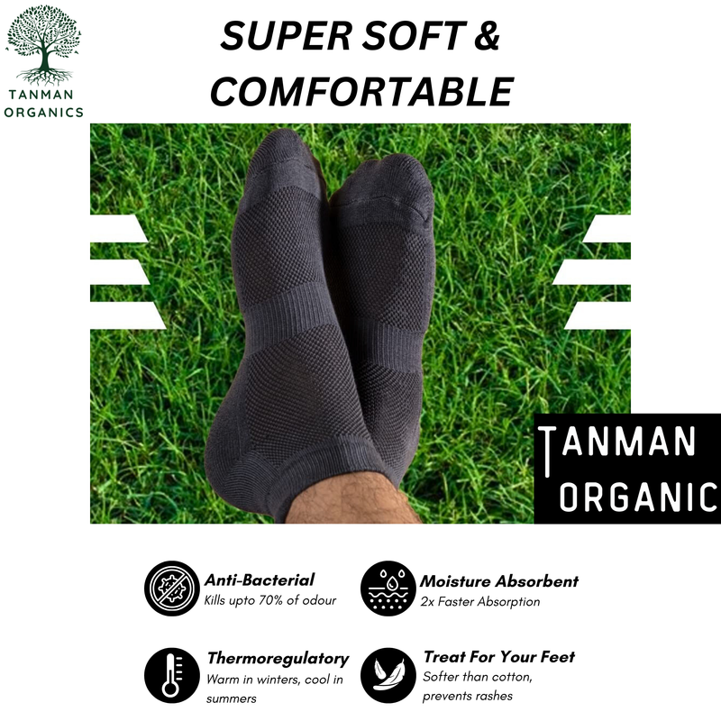 Tanman Organics Bamboo Fiber Unisex Ankle Socks (Odour Free) - Steel Grey