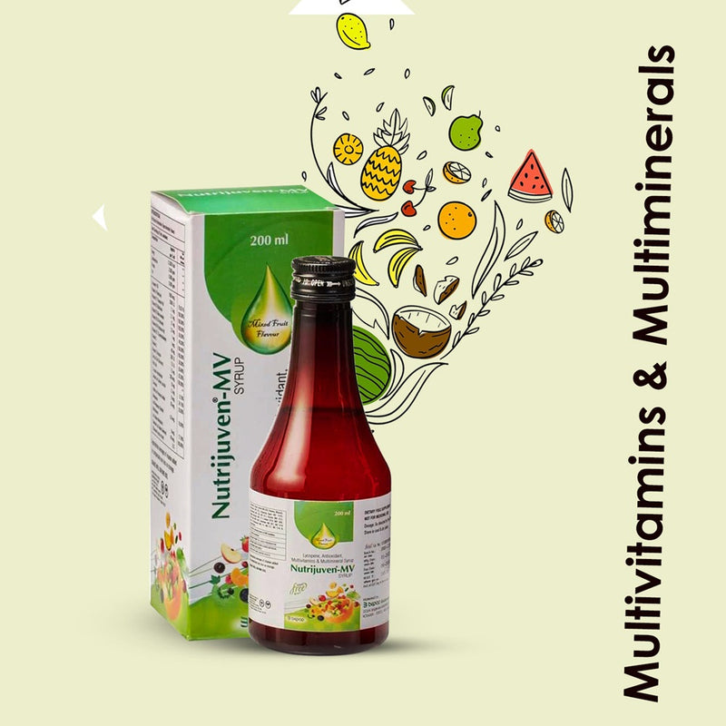 Nutrijuven I MV Syrup I Lycopene I Antioxidant I Multivitamins I Multimineral Syrup I Free Sugar I Mixed Fruit Flavour I 200 ML