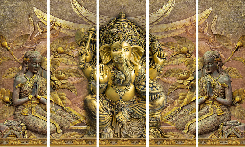 KYARA ARTS Multiple Frames, Beautiful Ganesha Wall Painting for Living Room, Bedroom, Office, Hotels, Drawing Room Wooden Framed Digital Painting (50inch x 30inch)