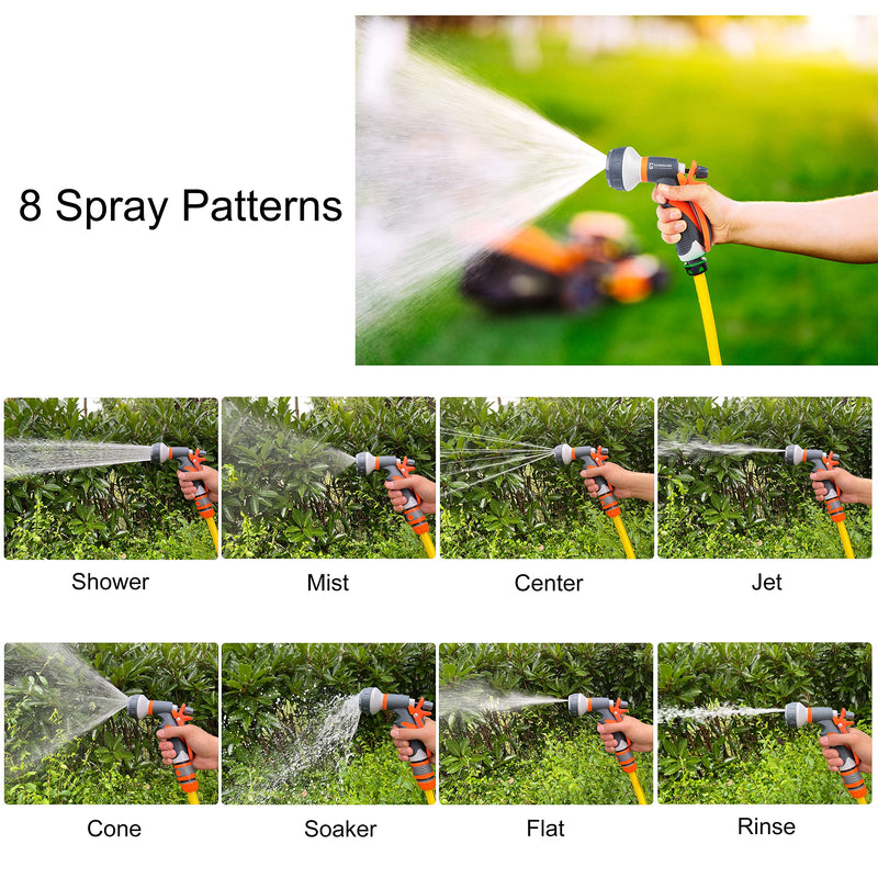 Garbnoire 8 in 1 Heavy Duty Hose Nozzle Water Spray High Pressure for Gardening, Flower, Plants, Lawn, Multi Functional Cleaning, Showering Pet & Wash Cars,8 Pattern Orange Gun, Pack of 1, ABS plastic