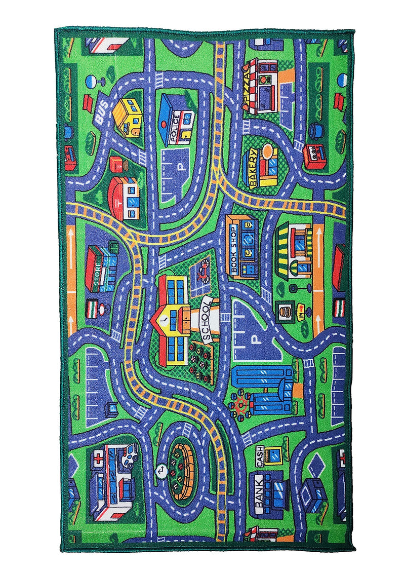 Status Contract Kids Nylon Play Crawl Floor Anti Skid Rug, Children's Educational, Map, Road Traffic System, Activity for Playing with Toy, Car, Trucks (3 X 5 Feet, Multicolour), Large Rectangle