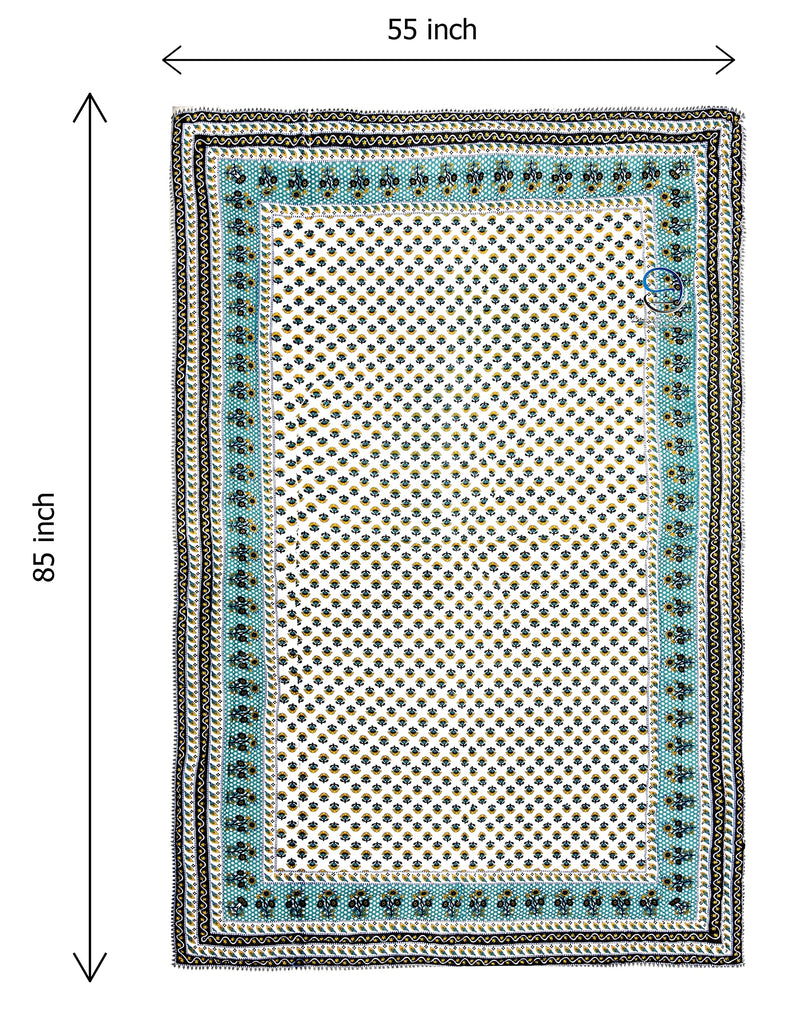 AUROSTYLE 400 TC Jaipuri Light Weight Pure Cotton Traditional Rajasthani Print Single Bed Quilt/Razai/Rajai (Indigo Green, Single Bed, 85 x 55 Inches)