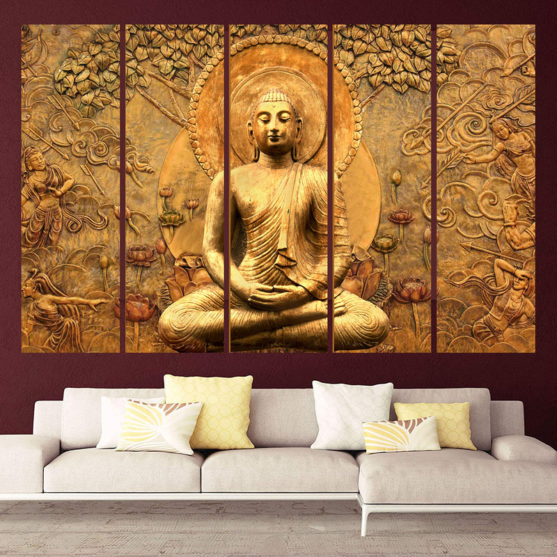 KYARA ARTS Wood Framed golden buddha wall Paintings with frame, Multicolour, 50 x 30 inch