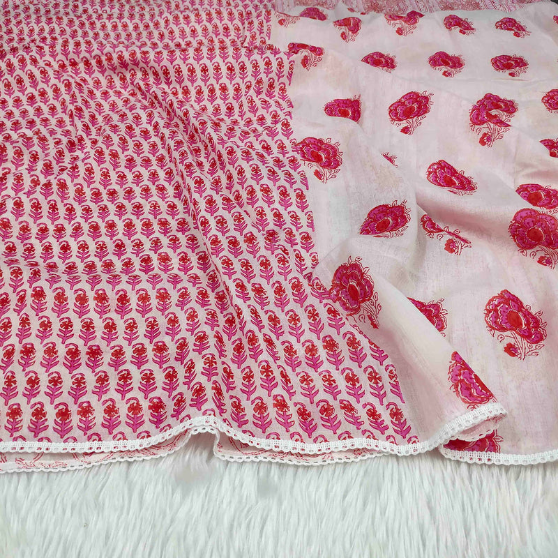 ANA - Beautiful Cotton Namaz Rida/Chadar with Traditional & Elegant Floral Prints - Ideal for Daily Prayers & Special Occasions (Pink & White)