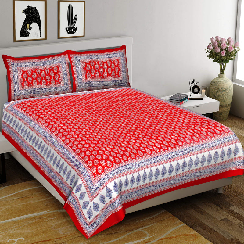 JAIPUR PRINTS 140 TC Cotton Blend Mandala Printed Jaipuri Bedsheet for Double Bed King Size with 2 Pillow Covers (Red)