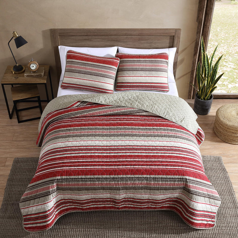 Eddie Bauer - Twin Quilt Set, Reversible Cotton Bedding with Matching Sham, Lightweight Home Decor for All Seasons (Yakima Red, Twin)