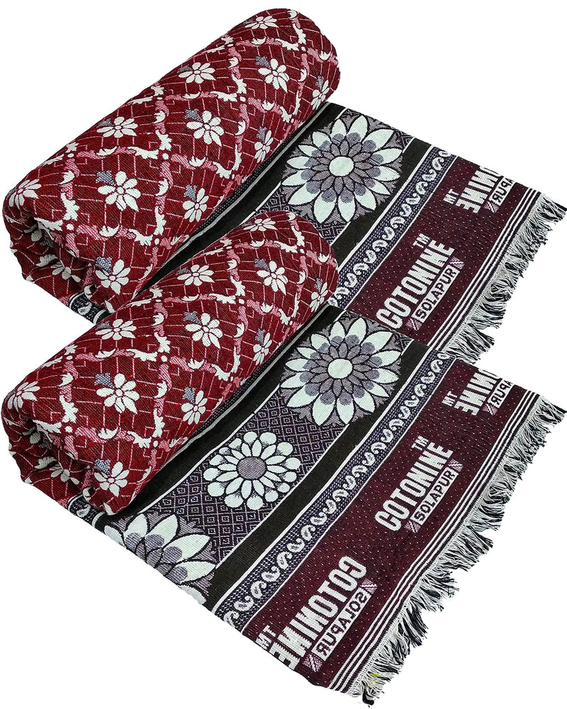 Cotonine, Cotton Single Size Solapur Chaddar Daily use Blanket, Red Pack of 2