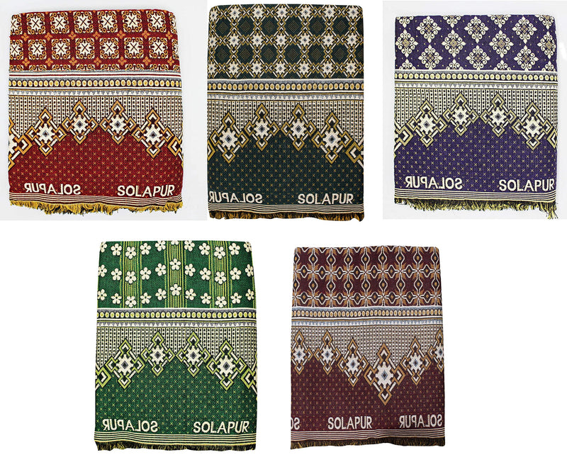 Mandhania Solapur Chaddars 100% Cotton Dailyuse Single Bed Blanket Pack of 5 - Multicolor