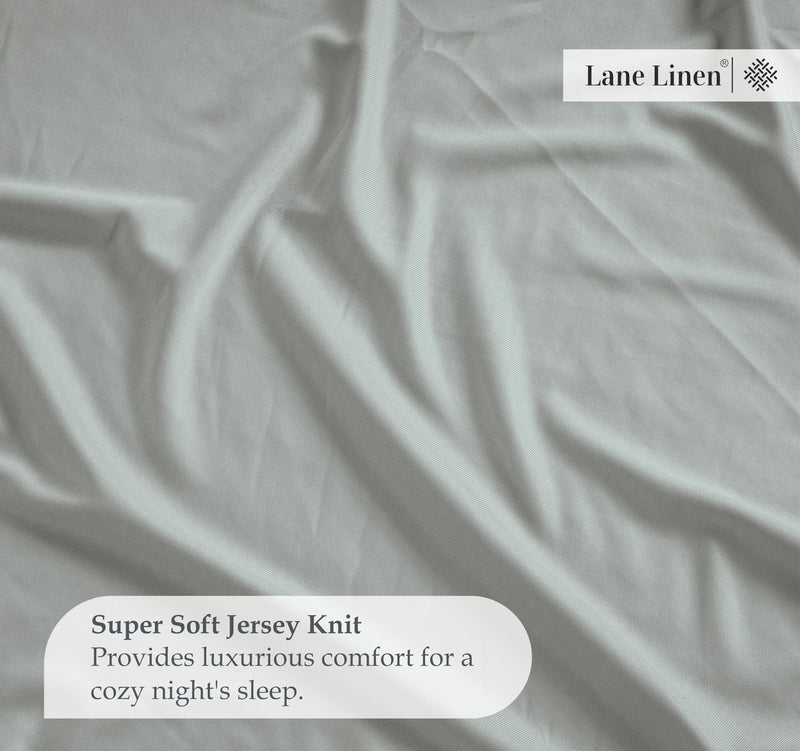 Lane Linen Twin XL Fitted Sheet Only - 4 Way Stretch Jersey Knit Deep Pocket Twin XL Bottom Sheet - Fits Upto 16" Mattress (No Flat Sheet), Wrinkle Free, Microfiber Fitted Sheet Twin XL - Mineral