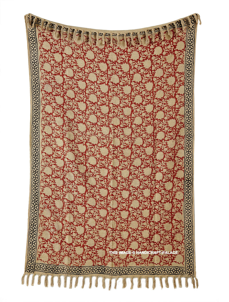 Ravaiyaa - Attitude is everything Floral Printed Handloom Cotton Couch Throw/Sofa Cover/Comforter/AC Blanket with Classic Woven Design and Hand-Knotted Fringes (90"x60" inch) (Red Beige Floral)