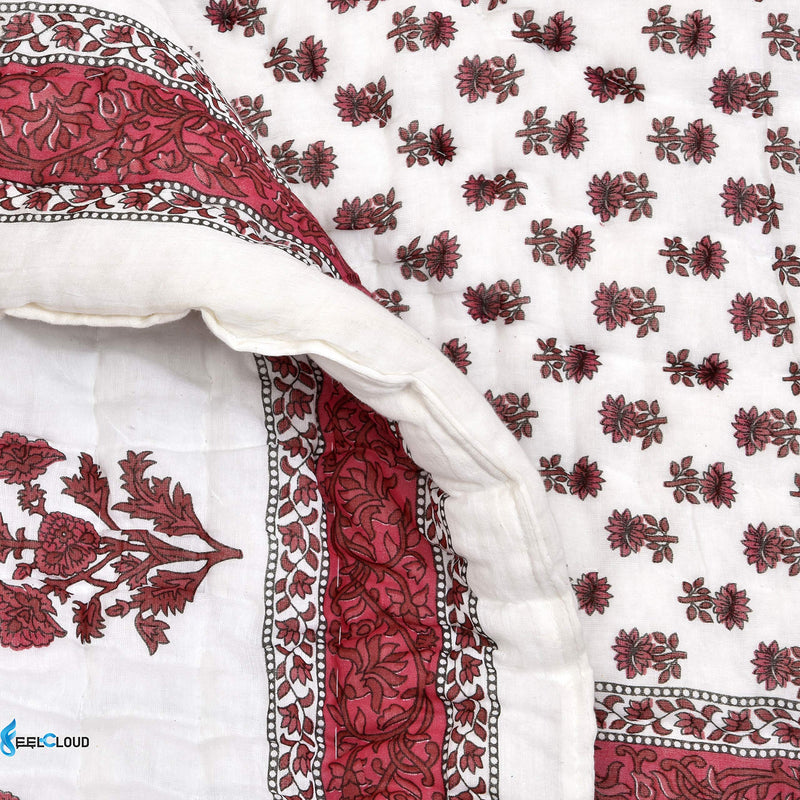 Woodsy Jaipuri Razai Rajasthani Traditional Single Bed Reversible Pink Flower Printed Pure Cotton Soft Light Weight Winter and Summer Rajai Ac Quilt Razai/Rajai/Quilt/Blanket/Dohar/Blanket Twin Size