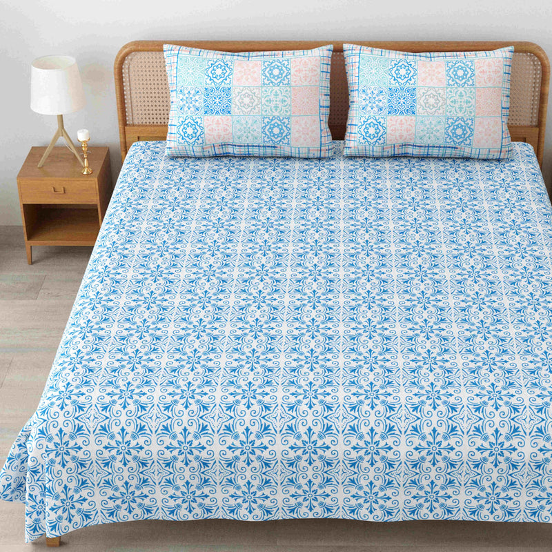 MAFATLAL 144 TC Pure Cotton Hand Printed Jaipuri King Size bedsheet