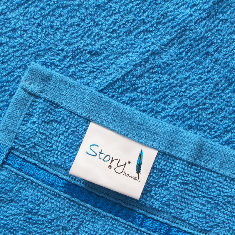 Story@Home 100% Cotton 450 GSM Ultra Soft, Super Absorbent, Antibacterial, Gym, Workout, Yoga Hand Towel (Blue, Set of 2)