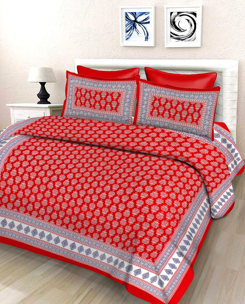 JAIPUR PRINTS 140 TC Cotton Blend Mandala Printed Jaipuri Bedsheet for Double Bed King Size with 2 Pillow Covers (Red)