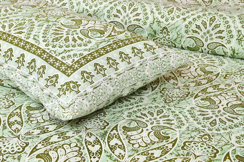 JaipurToHome 220 TC 100% Pure Cotton Bedsheet for Double Bed King Size, Jaipuri Print Double Bedsheet with 2 Pillow Covers - (88.5x107.5 inch) (Green)