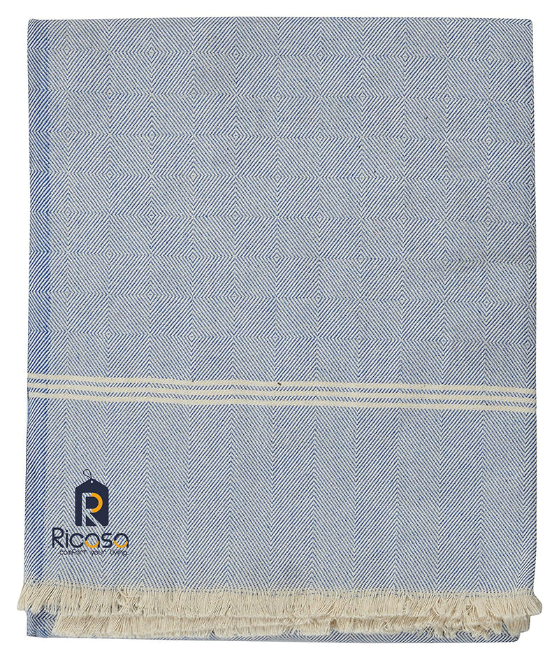 Ricasa 100% Cotton Multicolour Reversible Single Summer Blanket/Khes/Cotton Blanket/Top Sheet/Chaddar/Dohar Without Filing- Set of 1 (1, Blue)