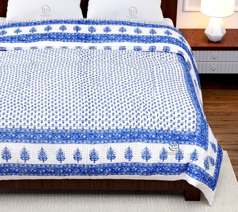 HASHIREX 300 TC Double Bed Jaipuri Razai Organic Pure Cotton Jaipuri rajai Ac Quilt for Winter and Summer Soft Light Weight Rajasthani Traditional Cotton Comforter 85 x 100 inch, Blue