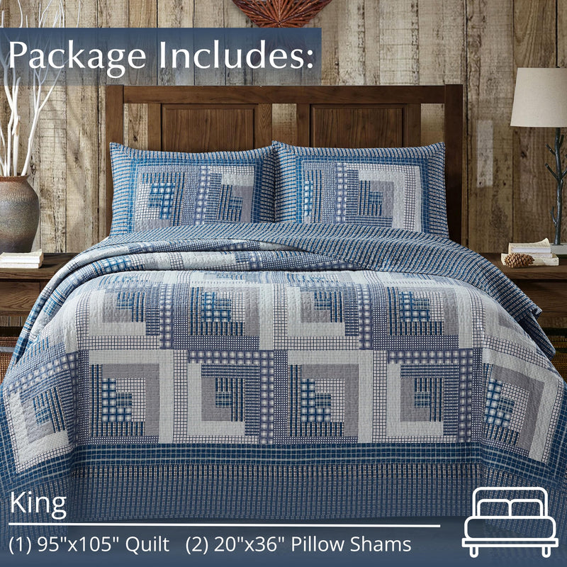 Montana Cabin Blue/Gray Quilt Set King