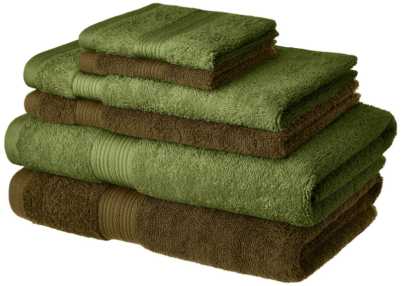 Amazon Brand - Solimo 100% Cotton 6 Piece Towel Set, 500 GSM (Sepia Brown and Olive Green)