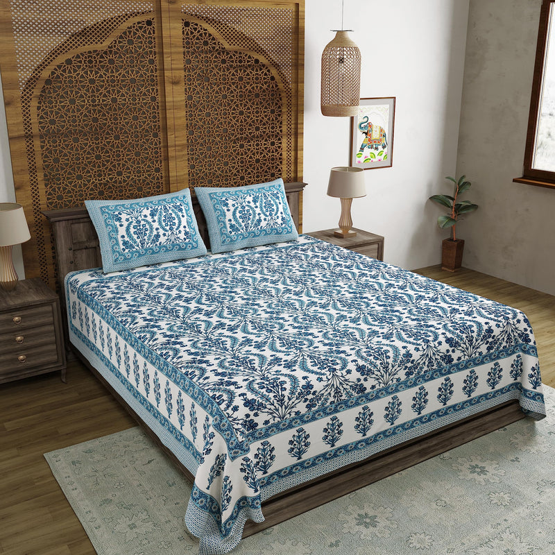 BLOCKS OF INDIA Cotton Block Print King Size BEDSHEET (90 X 108 inch) (Design 21)