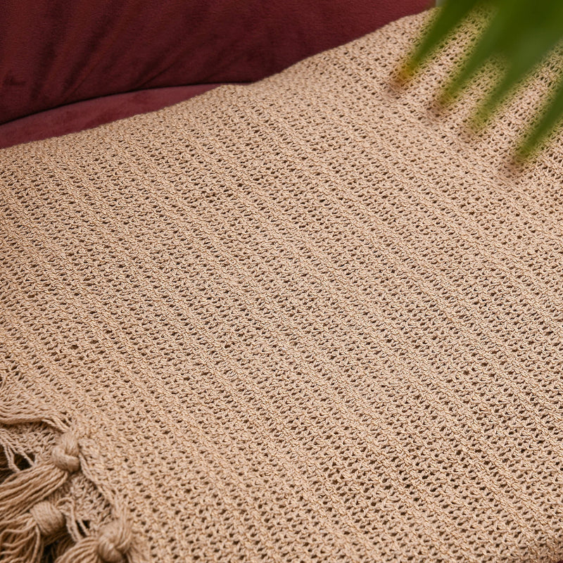 IQ INTERIOR QUOTIENT Serene Beige Throw Blanket for Sofa,Bed and Couch | 3 Seater | Sofa Throw 100% Cotton (150cm x 125cm) 50"x60" | Pack of 1 | Reversible