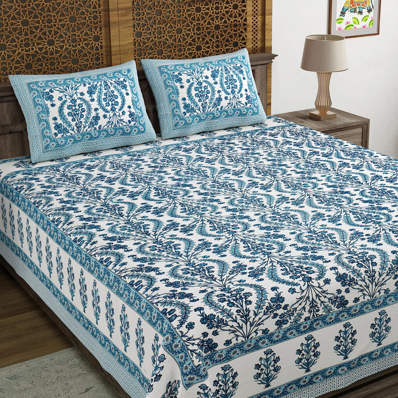 BLOCKS OF INDIA Cotton Block Print King Size BEDSHEET (90 X 108 inch) (Design 21)